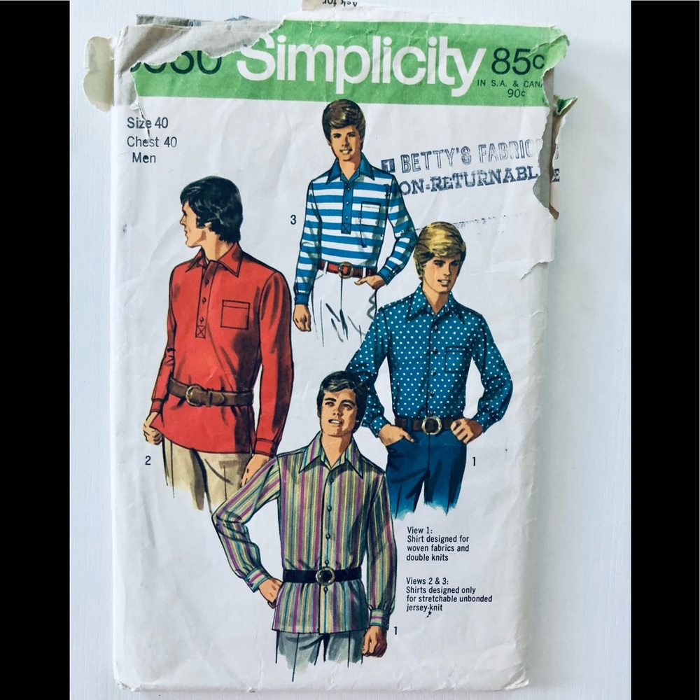 VTG 60s men’s casual button front straight hem shirt with 2 placket options sz40